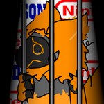 1:1 absurd_res anthro digital_drawing_(artwork) digital_media_(artwork) fur hi_res iron_bars machine male orange_body orange_fur orange_visor prisoner protogen sad timmy_the_protogen