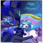 1:1 anthro big_breasts blue_body blue_feathers blush breasts cuddling cutaway equid equine eyes_closed feathered_wings feathers female friendship_is_magic fur geeflakes group hair hasbro heart_symbol hi_res holidays horn mammal multicolored_hair my_little_pony mythological_creature mythological_equine mythology new_year nude open_mouth princess_celestia_(mlp) princess_luna_(mlp) purple_body purple_feathers purple_fur purple_hair sleeping smile tongue twilight_sparkle_(mlp) two_tone_hair unicorn winged_unicorn wings