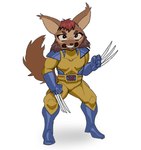 anthro claws clothed clothing female gulonine hi_res hybrid mammal muscular mustelid musteline simple_background solo tama-tama unknown_artist white_background wolverine wolverine_(marvel)