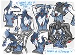 0ct0m0n0 blue_body faceless_character faceless_humanoid faceless_male hands_behind_back hands_behind_head hi_res humanoid humanoid_pointy_ears male rear_view side_view simple_background sketch_page solo white_background white_body