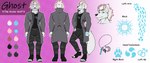 absurd_res anthro arctic_wolf biped canid canine canis clothed clothing color_swatch english_text eyebrows fingers fur gender_symbol hi_res jack_wyatt male male/male_symbol male_symbol mammal model_sheet sexuality_symbol smile solo symbol tail text white_body white_fur wolf yanidesu