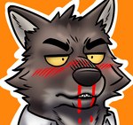 2022 anime_nosebleed anthro blood blush bodily_fluids canid canine canis clothed clothing digital_media_(artwork) dreamworks heresy_(artist) low_res male male_anthro mammal meme mr._wolf_(the_bad_guys) nosebleed reaction_image shaded simple_background solo the_bad_guys wolf yellow_sclera