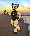 beach bovid breasts buttercollie caprine clothing cowbell detailed_background female latex low_res mammal olivia_(disambiguation) outside seaside sheep solo swimwear