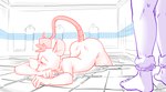 2022 afterglow ambiguous_gender anthro bent_over delilah_(moot_point) detailed_background digital_drawing_(artwork) digital_media_(artwork) duo faceless_ambiguous faceless_character feet front_view gabe_(nontoxo) humanoid_feet male mammal moot_point mouse murid murine nude partially_submerged plantigrade rodent story story_in_description swimming_pool toxoglossa