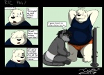 anthro bear comic dialogue english_text hybrid jakegr jakegr_(character) male male/male mammal overweight ruick simple_background tail text