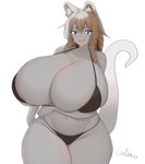 2023 anthro areola arm_under_breasts big_breasts bikini biped black_bikini black_clothing black_swimwear blue_eyes braided_hair breasts brown_hair chito-nii_(artist) clothing female front_view grey_body hair hi_res huge_breasts mammal matilda_(cassidoggo) mouse murid murine open_mouth open_smile pigtails portrait rodent signature simple_background smile solo swimwear three-quarter_portrait twin_braids two-piece_swimsuit white_background