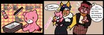 2023 anthro bat bear black_border blarf022 border brown_body brown_fur brown_hair christmas clothing coat comic dialogue duo english_text fangs female fur gift gloomy_bear gloomy_the_naughty_grizzly hair happy hi_res holidays honduran_white_bat hug leaf-nosed_bat mammal microbat nail_file plushie sewing_kit sherry_bear_(blarf022) teddy_bear teeth text topwear vranda_von_bat_(blarf022) white_body white_fur wings yangochiropteran