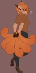 1:2 6_tails >:3 absurd_res anthro breasts canid canine clothed clothing cute_fangs digitigrade fangs female fur generation_1_pokemon hair hands_behind_back hi_res iconography mammal multi_tail nintendo pokemon pokemon_(species) pokemorph red_body red_fur red_hair sapphys sharp_teeth side_boob simple_background smug smug_face solo speech_bubble tail teeth toepads vulpix