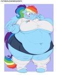 2021 anthro back_rolls belly belly_rolls big_belly big_breasts big_cheeks blush breasts chubby_cheeks clothing deep_navel double_chin equid equine eyewear fat_rolls female footwear friendship_is_magic glasses hair hasbro huge_belly huge_breasts leg_rolls mammal midriff morbidly_obese multicolored_hair my_little_pony mythological_creature mythological_equine mythology navel nekocrispy nerd nerdification obese overweight pegasus ponytail purple_eyes rainbow_dash_(mlp) rainbow_hair shy socks solo tail text thick_thighs under_boob url wings