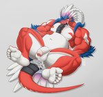 2022 5_fingers 5_toes absurd_res ancient_pokemon anthro apex_build_koraidon balls belly big_belly blue_body blue_feathers blush blush_lines bodily_fluids cum cum_in_ass cum_in_mouth cum_inside cum_on_balls cum_on_chest cum_on_tail detailed_feet digital_media_(artwork) eyebrows feather_hair feathers feet fingers foreskin generation_9_pokemon genital_fluids genitals glans hand_on_belly hand_on_own_belly hi_res humanoid_feet humanoid_hands koraidon legendary_pokemon lying_on_ground male multicolored_body multicolored_feathers navel nintendo on_ground paradox_pokemon partially_retracted_foreskin penis pink_body pink_feathers plantigrade pokemon pokemon_(species) pregnant pregnant_anthro pregnant_male pseudo_hair red_arms red_body red_eyebrows red_glans red_legs red_tail signature simple_background solard0gg0 soles solo tail toes two_tone_body wheel white_arms white_body white_feathers white_legs white_penis white_tail