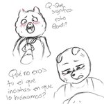 1:1 2023 achuchones_(unicorn_wars) angry anthro bear biped blush bow_tie clothing comic dialogue duo gordi_(unicorn_wars) hi_res mammal nekovid shirt simple_background sketch spanish_text text topwear translated unicorn_wars white_background