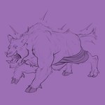 1:1 all_fours awarebear eyes_closed feral fur hooves male mammal mid_transformation mostly_nude motion_lines purple_background shaking sharp_teeth simple_background snout solo suid suina tail teeth transformation trembling wereboar werecreature weresuid weresuina