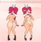 antelope anthro big_butt bovid butt choker clothing digitigrade escort femboy footwear gazelle genitals hi_res high_heels horn jessie_bellerose_(raki_boi) jewelry larger_male male mammal model_sheet navel necklace penis pigtails prostitution raki_boi shoes size_difference small_penis solo thick_thighs wide_hips