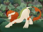 absurd_res anatomically_correct anus autumn_blaze_(mlp) bodily_fluids butt ears_back eyes_closed female feral friendship_is_magic genitals grass hasbro hi_res horn kanaeshka leaning leaning_forward my_little_pony open_mouth pivoted_ears plant puffy_anus pussy saliva saliva_string solo stretching yawn yawning_position