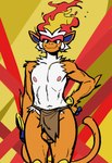 anthro areola athletic athletic_anthro athletic_male balls barely_visible_balls barely_visible_genitalia barely_visible_penis bent_arm biped bottomwear brown_body brown_fur clothed clothing facial_tuft fire flaccid fur generation_4_pokemon genitals glans hand_on_hip hi_res humanoid_genitalia humanoid_penis ineffective_clothing infernape loincloth loincloth_only long_tail looking_at_viewer looking_down low-angle_view male navel nintendo nipples penis pirpole_haze pokemon pokemon_(species) portrait pose seductive smile smirk solo standing tail three-quarter_portrait topless tuft white_body white_fur