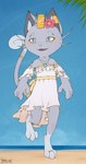 2024 3_fingers 3_toes accessory alolan_form alolan_meowth anthro armwear artist_logo artist_name beach belt blush cat_nose clear_sky cloth_belt clothing curled_tail digit_ring dress ear_piercing fangs feet fingers flower flower_accessory flower_on_head frilly frilly_armband frilly_armwear frilly_clothing fur furgonomics generation_7_pokemon grey_body grey_fur head_jewel hi_res jewelry logo loose_fitting lua_(neko-me) makeup male neck_straps necklace neko-me nintendo open_mouth pale_blue_eyes pendant piercing plant pokemon pokemon_(species) raised_foot red_clothing regional_form_(pokemon) ring shoulderless_dress signature sky slim solo tail tail_accessory tail_jewelry teeth teeth_showing tied_knot toe_ring toes wearing_flowers whiskers white_clothing white_dress yellow_belt yellow_makeup yellow_ribbon