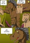 abs animal_genitalia anthro balls biceps big_penis brown_body claws comic dialogue dinosaur dromaeosaurid duo english_text erection genitals male male/male muscular nude nx-3000 pecs penile_spines penis pose prehistoric_species reptile scales scalie sheath text theropod velociraptor