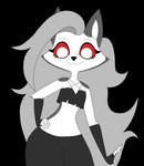 alpha_channel anthro big_eyes canid canid_demon canine clothed clothing demon female grey_hair hair hand_on_hip hellhound helluva_boss hi_res long_hair loona_(helluva_boss) luqui93vlc mammal mythological_canine mythological_creature mythology red_sclera smile solo thick_thighs