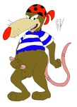 2004 anthro balls brown_body clothing erection genitals mad_jack_the_pirate male mammal murid murine open_mouth penis rat rave_roo red_nose rodent shirt simple_background snuk solo topwear white_background