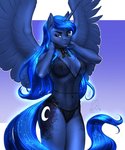 5:6 absurd_res anthro areola blue_hair breasts clothing cutie_mark equid equine ethereal_hair eyebrows eyelashes female friendship_is_magic hair hasbro hi_res horn lingerie mammal my_little_pony mykegreywolf mythological_creature mythological_equine mythology nipples princess_luna_(mlp) pseudo_hair solo sparkles text underwear url winged_unicorn wings