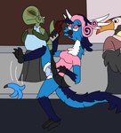 absurd_res anthro bannana dragon female group hi_res mythological_creature mythological_scalie mythology oudside rhp scalie sea_serpent slip_n_slide