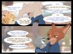 4:3 absurd_res anthro at_work benjamin_clawhauser blurred_background canid canine cheetah clothing comic conditional_dnp dialogue disney elephant elephantid english_text felid feline female fox francine_pennington green_eyes hi_res judy_hopps lagomorph leporid male mammal necktie nick_wilde police proboscidean purple_eyes rabbit red_fox smile text true_fox tuftbox uniform url zootopia