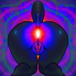 1:1 absurd_res anus bent_legs bioluminescence black_body black_skin butt clitoris colorful_theme detailed_genitals detailed_pussy english_text female genitals glistening glistening_butt glowing glowing_anus hi_res humanoid long_labia pattern_background pink_pussy plump_labia presenting presenting_anus presenting_hindquarters presenting_pussy psychedelic purple_pussy pussy raised_tail simple_background solo tail tailed_humanoid text thecore34 unusual_anatomy unusual_genitalia unusual_pussy