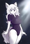 anthro big_breasts blue_eyes breasts clothed clothing curvy_figure digital_media_(artwork) domestic_cat felid feline felis female fluffy fluffy_tail fur hair hi_res leotard looking_at_viewer mammal masornydraws shaded simple_background solo tail white_body white_fur