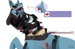 2024 andromorph anthro aphrodisiac ball_gag bassenji bdsm black_body black_collar black_fur black_latex black_straitjacket blue_body blue_fur bondage bound collar cum_meter english_text fur gag gagged generation_4_pokemon genitals hi_res information intersex latex latex_straitjacket lucario meter multicolored_body multicolored_fur nintendo pokemon pokemon_(species) progress_bar pussy red_eyes restraints simple_background solo straitjacket straps_across_chest submissive submissive_andromorph submissive_anthro submissive_intersex tan_body tan_fur text white_background