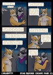 absurd_res anthro canid canine canis clothed clothing comic dialogue duo english_text eye_patch eyewear fox fox_mccloud hangar hi_res hug love male male/male mammal nintendo nipples nude ollieotty pecs romantic romantic_couple sad space speech_bubble star_fox text wolf wolf_o'donnell