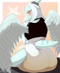 absurd_res ambiguous_gender anthro big_diaper blush bodily_fluids bracelet cavemanon_studios choker clothed clothing diaper extremius_amphibious fang_(gvh) feathered_wings feathers female genital_fluids goodbye_volcano_high hi_res jewelry looking_at_viewer looking_back looking_back_at_viewer low_cut_shirt necklace prehistoric_species pterodactylus pterosaur rear_view reptile scalie shirt sitting snoot_game solo spiked_bracelet spikes tank_top topwear unclean_diaper urine used_diaper wearing_diaper wet_diaper wings