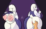 anthro anus big_breasts big_butt boss_monster_(undertale) breasts butt clothed clothing da1k1ra female fur genitals hi_res horn huge_breasts huge_butt huge_thighs nipples overweight overweight_anthro overweight_female simple_background smile solo tail thick_thighs toriel undertale undertale_(series) white_body white_fur wide_hips