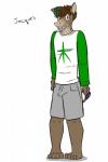 2:3 absurd_res anthro asinus barefoot biped bottomwear braces character_name clothed clothing donkey equid equine feet fully_clothed fuze hi_res jacques_(texnatsu) male mammal shirt shorts solo standing texnatsu topwear