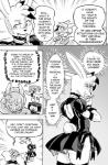 2017 anthro backless_clothing backless_dress bottomwear breasts cleavage cleavage_cutout clothed clothing comic cookie_(furryfight_chronicles) cutout daigaijin dialogue duo english_text female fur furgonomics furryfight_chronicles hair hi_res lagomorph leporid mammal monochrome muko rabbit rodent sciurid size_difference skirt tail tail_through_skirt text tree_squirrel