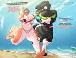 2022 absurd_res aife_meikle anthro areola artist_name barbell_piercing beach big_breasts biped black_areola black_hair black_nipples blue_eyes bodily_fluids breasts breath camel_toe canid canine canis dialogue duo english_text equid equine feet female hair hi_res horse huge_breasts jogging lactating mammal milk muscular muscular_anthro muscular_female nipple_barbell nipple_outline nipple_piercing nipples nyx_(tiffyjuggs) open_mouth outside panting patreon patreon_logo piercing running sea seaside soles sweat text thebigbadwolf01 water wolf