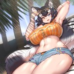 1:1 animal_humanoid beach beach_chair big_breasts black_body black_fur black_hair black_tail black_tail_tip blue_bottomwear blue_clothing blue_eyes blue_hotpants blue_shorts bottomwear breasts canid canid_humanoid canine canine_humanoid clothed clothing colored curvy_figure cute_fangs cutoffs day denim denim_bottomwear denim_clothing detailed_background digital_media_(artwork) dipstick_tail eyelashes eyewear eyewear_on_head female female_humanoid fluffy fluffy_tail front_view fully_clothed fur grey_wolf_(kemono_friends) hair hand_behind_head heterochromia hi_res hotpants huge_breasts humanoid inner_ear_fluff kemono_friends light_body light_skin long_hair looking_at_viewer mammal mammal_humanoid markings midriff mo23 multicolored_body multicolored_ears multicolored_fur multicolored_hair multicolored_tail navel open_mouth open_smile orange_clothing orange_shirt orange_topwear outside pale_skin palm_tree plant portrait pupils reclining sand shaded shirt shorts signature sitting sky smile solo star_sunglasses sunglasses sunglasses_on_head tail tail_markings thick_thighs three-quarter_portrait three-quarter_view topwear tree tube_top tuft two_tone_body two_tone_ears two_tone_fur two_tone_hair two_tone_tail voluptuous white_body white_fur white_hair white_inner_ear white_inner_ear_fluff white_tail wide_hips wolf_humanoid yellow_eyes