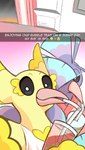 Rating: s
ID: 5599069
Date: 2025-05-26 04:29:35 -0400
Status: active
Score: 68
2025 beak beverage black_sclera britney_(oricorio) bubble_tea caption colored english_text eyelashes female feral generation_7_pokemon happy hi_res holding_beverage holding_object looking_at_viewer nintendo oricorio photo pokemon pokemon_(species) pom-pom_oricorio porn_star purple_body rozalid sensu_oricorio shy side_view sipping slice_of_life story story_in_description sumire_(oricorio) text yellow_body post #5599069