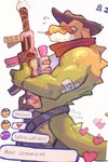 Rating: s
ID: 4768320
Date: 2024-05-07 11:21:47 -0400
Status: active
Score: 232
2024 2:3 absurd_res alligator alligatorid anthro artist_name assault_rifle band-aid band-aid_on_arm bandage biped bodily_fluids bracelet candy candy_bracelet candy_weapon chad_(tadc) chaps clothed clothing colored countershading crocodilian dessert digital_media_(artwork) digital_painting_(artwork) english_text food food_creature glitch_productions green_body green_tail gummigoo_(tadc) gummy_(food) gummy_creature gun half-length_portrait hat headgear headwear heart_symbol hi_res holding_assault_rifle holding_gun holding_object holding_ranged_weapon holding_rifle holding_weapon i_need_more_bullets interjection jewelry kerchief living_candy lollipop_chainsaw male male_anthro max_(tadc) muscular muscular_anthro muscular_male neckerchief neckwear overcyan painting_(artwork) pinup portrait pose ranged_weapon red_kerchief red_neckerchief reptile rifle scalie side_view snout solo sprinkles sprinkles_on_gun standing sweat tail text the_amazing_digital_circus topless topless_anthro topless_male user_interface user_message weapon white_body white_countershading yeehaw yellow_body post #4768320