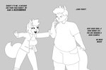 anthro bottomwear clothing daughter_(lore) denim denim_bottomwear denim_clothing dialogue domestic_cat duo father_(lore) father_and_child_(lore) father_and_daughter_(lore) felid feline felis female finger_on_chin fluffy fluffy_tail grey_background hair hi_res jacket jeans jessesmash32 khao_manee line_art male mammal meeting monochrome overweight pants parent_(lore) parent_and_child_(lore) parent_and_daughter_(lore) persian_cat reku_(akubon) shirt short_hair shorts simple_background spanish_text spread_arms tail tank_top text topwear translated