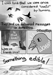 ambiguous_gender avian base_three_layout bird black_text blockage_(layout) columbid comic dialogue english_text feral first_page four_frame_image greyscale group handwritten_text horizontal_blockage human jenny_jinya loving_reaper mammal monochrome pigeon solo_focus text three_row_layout white_text