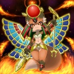 1:1 abstract_background ankh anklet anthro armband biped black_body black_fur bottomwear bracelet breasts butt canid canine chibi claws clothed clothing collar colorful_theme concon-collector deity dipstick_tail egyptian egyptian_clothing egyptian_headdress female fire floating fox fur gloves_(marking) gold_(metal) gold_jewelry halter_top headdress headgear headwear inner_ear_fluff insect_wings jewelry leg_markings looking_at_viewer looking_down mammal markings melee_weapon midriff miniskirt multicolored_body multicolored_eyes multicolored_fur multicolored_tail navel necklace nemes_(clothing) no3512 official_art pupils radiant_crown raised_arm red_body red_eyes red_fur sarong scepter serious skirt small_breasts socks_(marking) solar_fox_god_ra solo space staff star tail tail_markings tan_body tan_fur tan_tail_tip thick_thighs thigh_gap thong tight_clothing topwear tube_top tuft underwear usekh was_scepter weapon white_body white_fur white_pupils wide_hips wings yellow_eyes young young_anthro