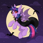 1:1 absurd_res bat bat_pony cloak clothing cloud confetticakez equid equine fangs female feral flying friendship_is_magic full_moon hair hasbro hi_res horn looking_at_viewer mammal moon my_little_pony mythological_creature mythological_equine mythology night pink_body pupils purple_hair purple_tail quadruped red_eyes slit_pupils star tail teeth twilight_sparkle_(mlp) winged_unicorn wings