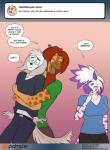 anthro ask_blog blush canid canine canis clothing comic conditional_dnp dialogue diamond_(kadath) digital_media_(artwork) domestic_dog english_text equid equine female giraffe giraffid hug kadath male mammal puzzle_(kadath) sebastian_(kadath) tail text url zebra