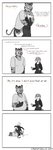 absurd_res angry anthro black_and_white canisfidelis clothing comic digital_media_(artwork) duo english_text felid hi_res hoodie hug humor kick lizard male male/male mammal monochrome okami_tokage pantherine reptile scalie text tiger topwear vrock