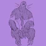 1:1 awarebear claws expansion eyes_closed feral fur male mammal mid_transformation motion_lines neck_expansion nude pilosan purple_background simple_background sitting sloth solo transformation werecreature weresloth xenarthran