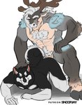 absurd_res anal anal_penetration anthro anthro_on_anthro anthro_penetrated anthro_penetrating anthro_penetrating_anthro antlers black_body black_fur body_hair canid canine canis chest_hair deer domestic_dog duo fur gedeon_zhang grey_body grey_fur hair hi_res horn male male/male male_penetrated male_penetrating male_penetrating_male mammal moose muscular muscular_anthro muscular_male new_world_deer nude penetration pubes sex simple_background snoopjay2 sven_freyr white_background white_hair