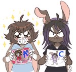 anthro ashton_(nini) brother_(lore) brother_and_sister_(lore) brown_hair clothed clothing drawing duo female fingers hair lagomorph leporid low_res male mammal maya_(nini) nini_(artist) rabbit sibling_(lore) sister_(lore) smile