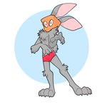 1:1 absurd_res anthro briefs chest_tuft clothing fur grey_body grey_fur heart_eyes heart_symbol hi_res lagomorph leporid male mammal paper_bag paper_bag_mask rabbit simple_background solo tuft underwear white_background xing1