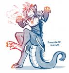 2018 5_fingers 5_toes adobe_photoshop_(artwork) adrakist alternate_species anthro balancing balancing_on_tail biped breasts breath breath_powers claws conditional_dnp digital_media_(artwork) digitigrade dragon elemental_manipulation feet felid female fingers fire fire_breathing fire_manipulation flora_(twokinds) fur glowing glowing_claws glowing_eyes hair hi_res horn hybrid jewelry lizard_tail long_hair long_tail looking_at_viewer mammal monochrome mythological_creature mythological_scalie mythology necklace pantherine raised_leg scales scalie simple_background sketch smile solo striped_body striped_fur stripes tail tail_tuft thick_tail tiger toes tom_fischbach tuft twokinds white_background