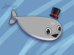 2024 4:3 big_eyes black_clothing black_eyes black_hat black_headwear black_mouth blue_background cel_shading clothing colored decentfailure2319 digital_media_(artwork) feral fish grey_body grey_tail hat headgear headwear hi_res jawless_fish jim_(reathe) male marine open_mouth prehistoric_species sacabambaspis shaded signature simple_background solo tail top_hat